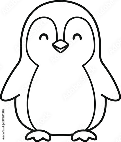 A simple line drawing of a penguin with a cute expression on a white background.