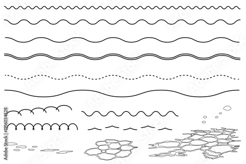 シンプルな飾り罫線・ラインのイラストセット（波線、波模様、点線）