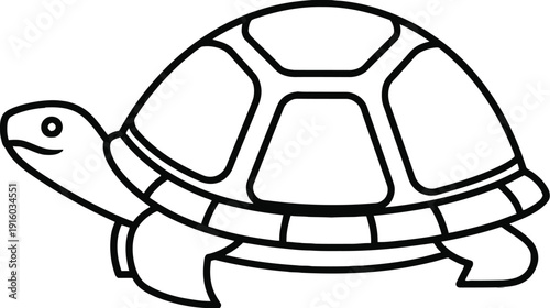 A simple line drawing of a turtle with a large shell and visible head and legs.