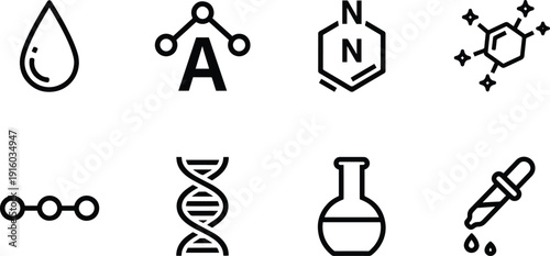 Set of vector silhouette icons for science and chemistry bundle of laboratory design elements
