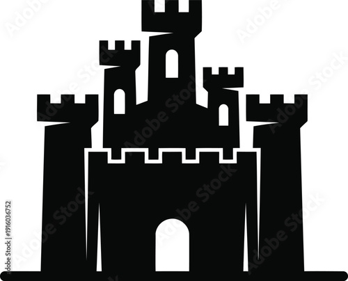 Black silhouette of a medieval castle with towers and battlements