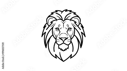 Line drawing of a lion's head with a majestic mane on a white background.