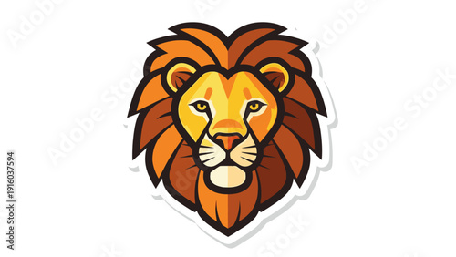 Illustration of a lion's head with a vibrant mane on a white background, showcasing warm orange and yellow hues.