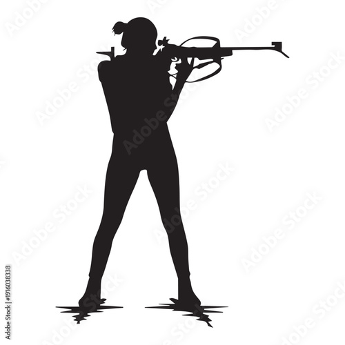 Biathlonist Shooting logo icon Silhouette vector black on a white background