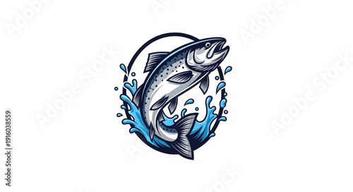 Illustration of Salmon Fish Leaping Water.