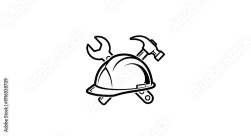 Hard Hat and Tools Icon.