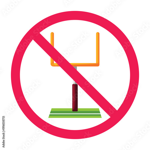Forbidden sign with american football goalpost icon, american football rules vector illustration, what not to do with american football goalpost, vector illustration
