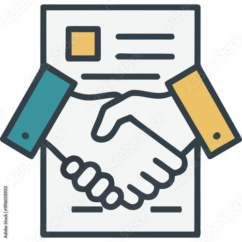 Business partnership handshake agreement document illustration