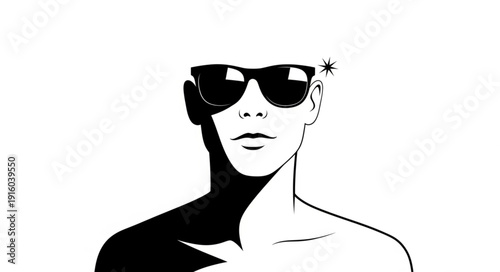 Man Wearing Sunglasses With Star Detail.