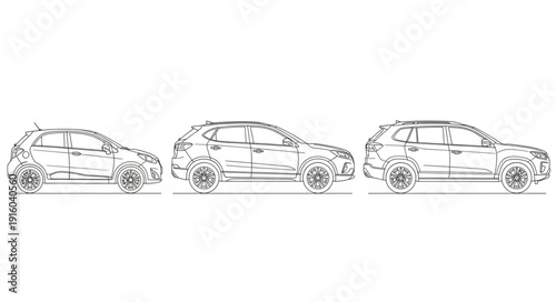 Three different sized car outlines shown side by side.