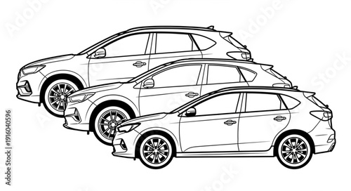 Three Different Sized SUV Cars Lined Up Side By Side.