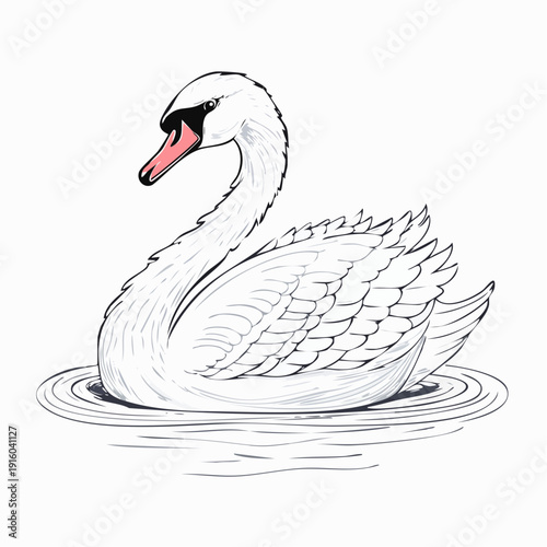 Beautiful white swan gracefully floating on calm water in a serene pond