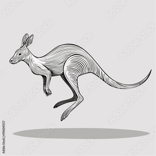 Striking Line Art Illustration of a Kangaroo in Mid-Leap Against a Neutral Background