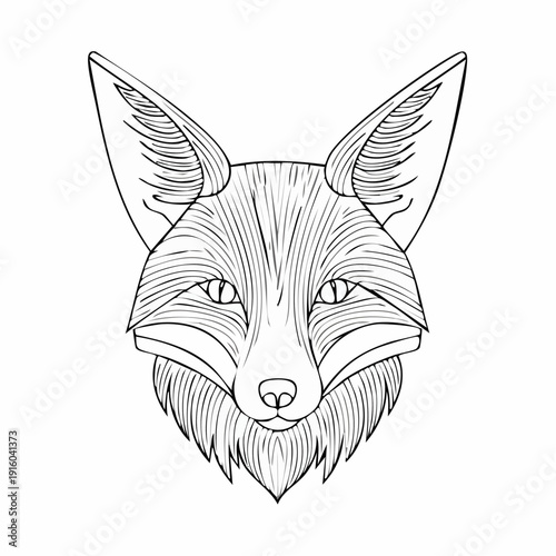 Elegant stylized fox head illustration with intricate line art details, perfect for wildlife and nature