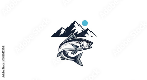 Illustration of Salmon with Mountains.
