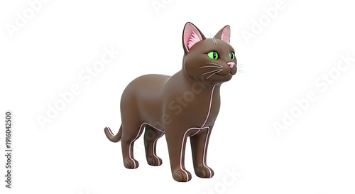 Brown 3D Cat Model with Pink Accents