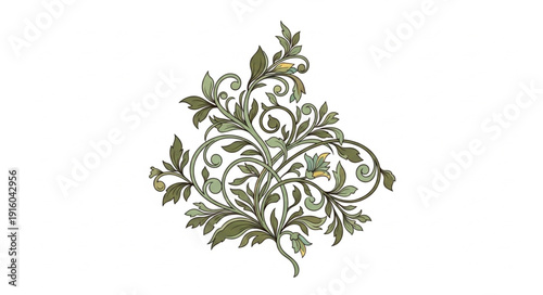 Intricate Green Floral Design Element.