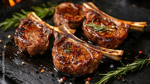 Sizzling lamb chops on an open fire evening glow