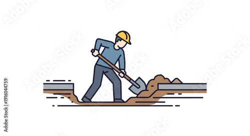 Man Digging with Shovel Illustration.