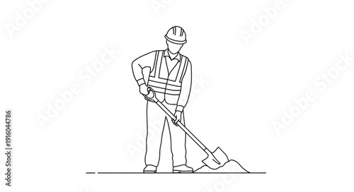 Man Digging with Shovel Outdoors.