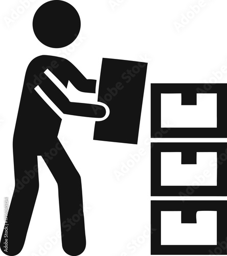 Diligent warehouse worker meticulously stacking multiple organized delivery boxes for efficient storage