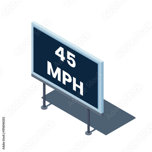 Speed limit icon 45 mph. Isometric illustration of speed limit vector icon. road sign.