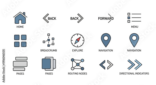 Navigation icons and website symbols.