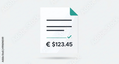 Invoice with euro and dollar currency symbols and green checkmark on white background
