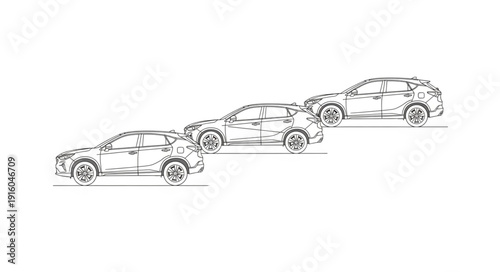 Three modern SUVs lined up in a row illustration.