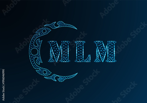 Low poly letter logo MLM design. MLM letter logo low poly vector design on blue color gradient background. MLM logo low poly design