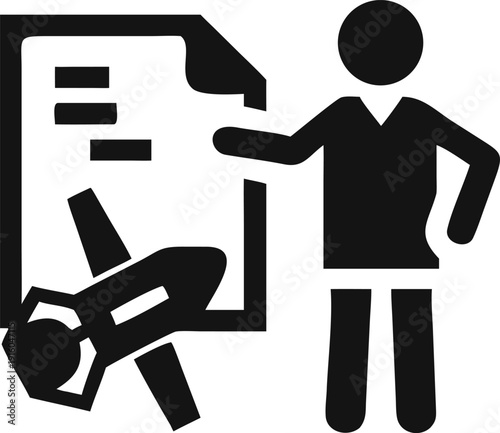 Man presenting an important document or report featuring a paper airplane symbolizing travel and innovation