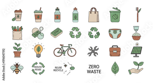 Zero Waste Icons and Symbols.