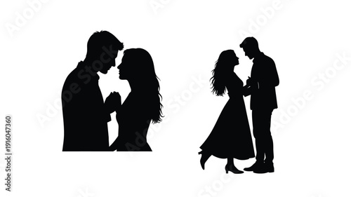 Two couples embracing a romantic black figure silhouette