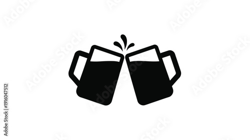 Two Water mugs clinking in a celebratory toast black silhouette