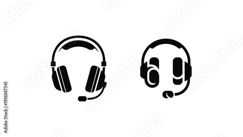 Two black headphone sets with microphones a striking silhouette
