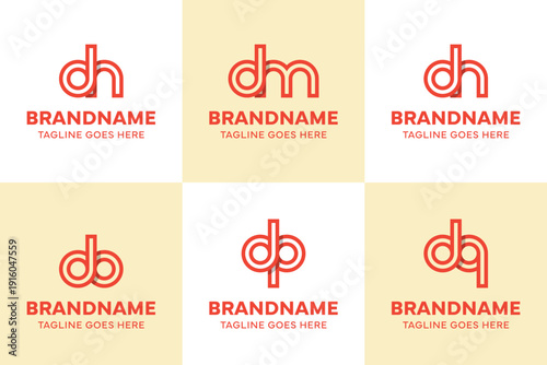 Letters dh dm dn do dp dq Logo Line, for hd md nd od pd qd initials