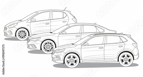 Three Hatchback Cars Lined Up Side By Side.