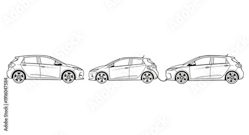 Three Hatchback Cars Lined Up Side By Side.