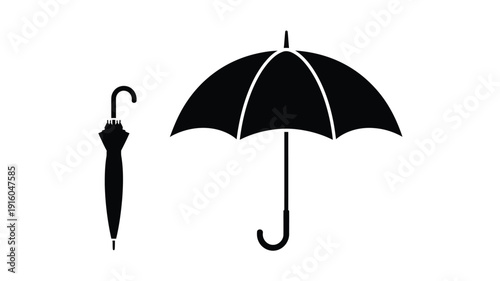 Two black umbrellas in different orientations a striking silhouette