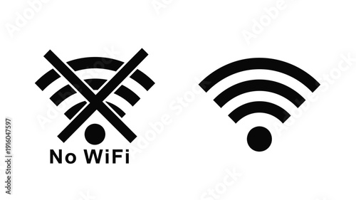 Wifi signal icons one blocked indicating connection status silhouette