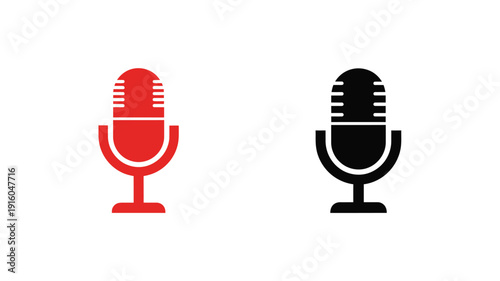 Two vintage microphones one red and one black in silhouette