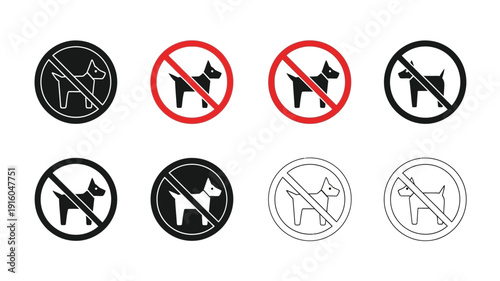 No dogs allowed signs in various styles a stark silhouette