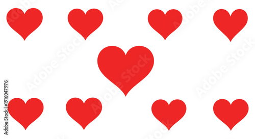 An array of vibrant red heart shapes arranged symmetrically