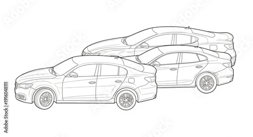 Three modern electric cars lined up in a row illustration.