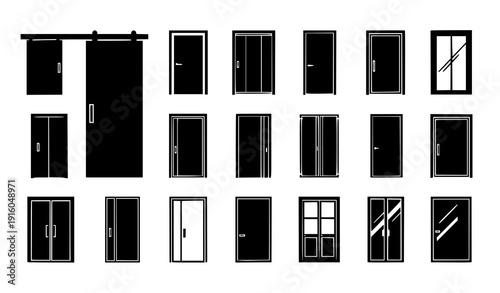 Modern Architectural Door Silhouette Collection Black Minimal Vector Icons