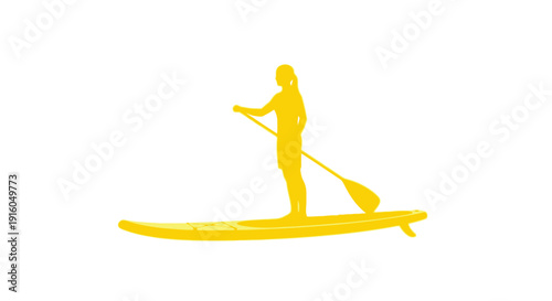 A vibrant yellow silhouette of a stand up paddleboarder silhouette