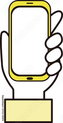 Hand Showing Smartphone Screen. Vector Material for Mockups, Service Introduction, and Mobile Devices