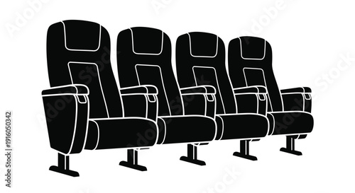 Row of empty theater seats depicted in black silhouette
