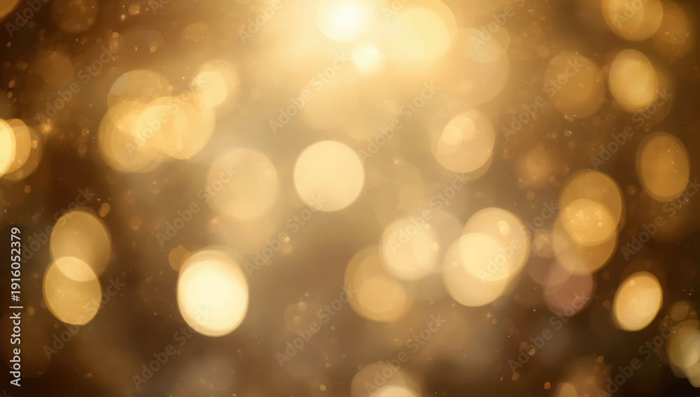 Fototapeta premium Golden bokeh lights background with soft glowing orbs and warm festive sparkle