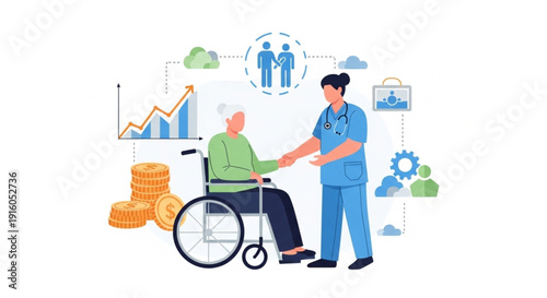 European Gender Pension Gap and Elderly Women Healthcare Inequality Illustration with Social Welfare Policy Theme